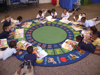 photograph of boys with books