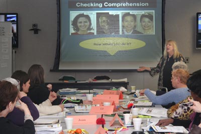 photograph of Jayme Adelson-Goldsein teaching workshop